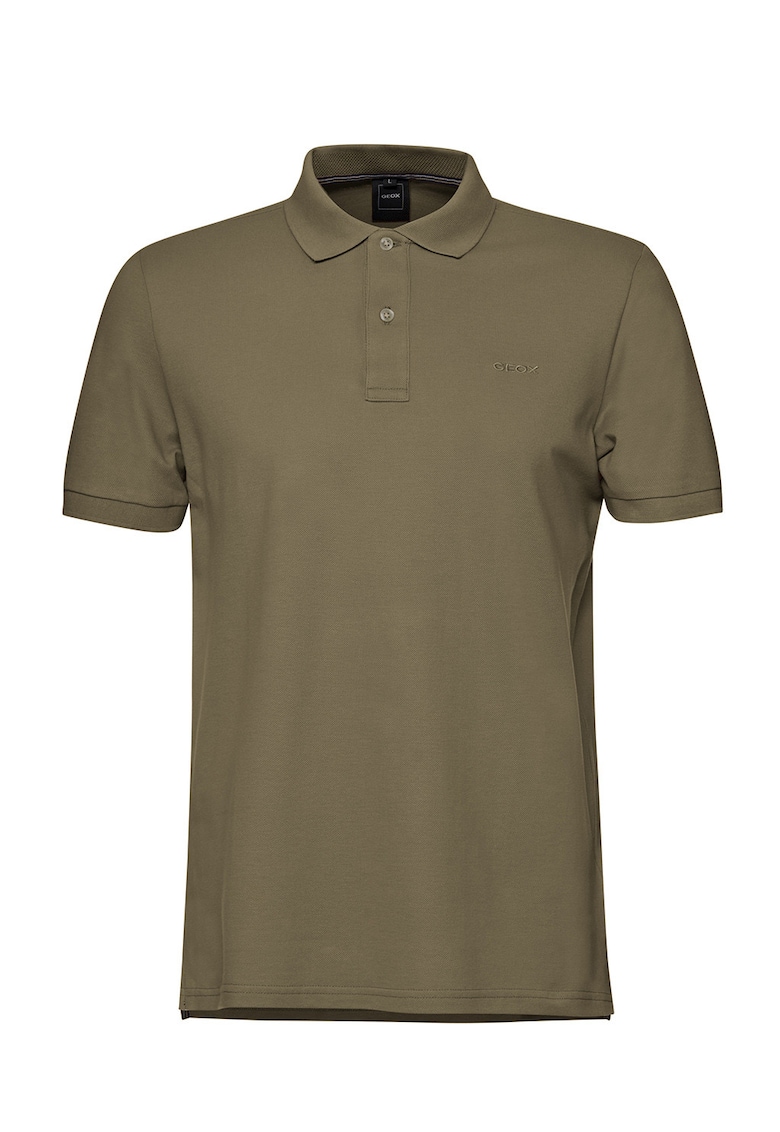 Tricou cu guler polo si broderie logo discreta - Verde masliniu