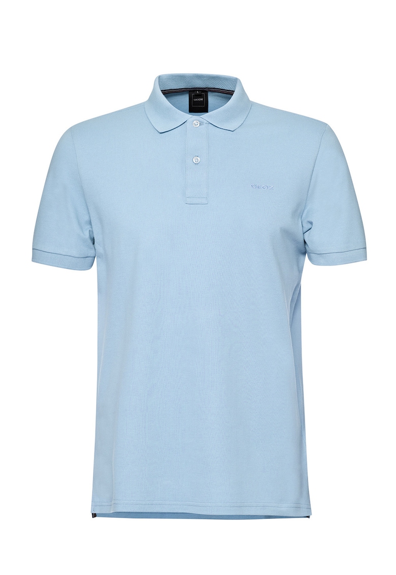Tricou cu guler polo si broderie logo discreta - Albastru deschis