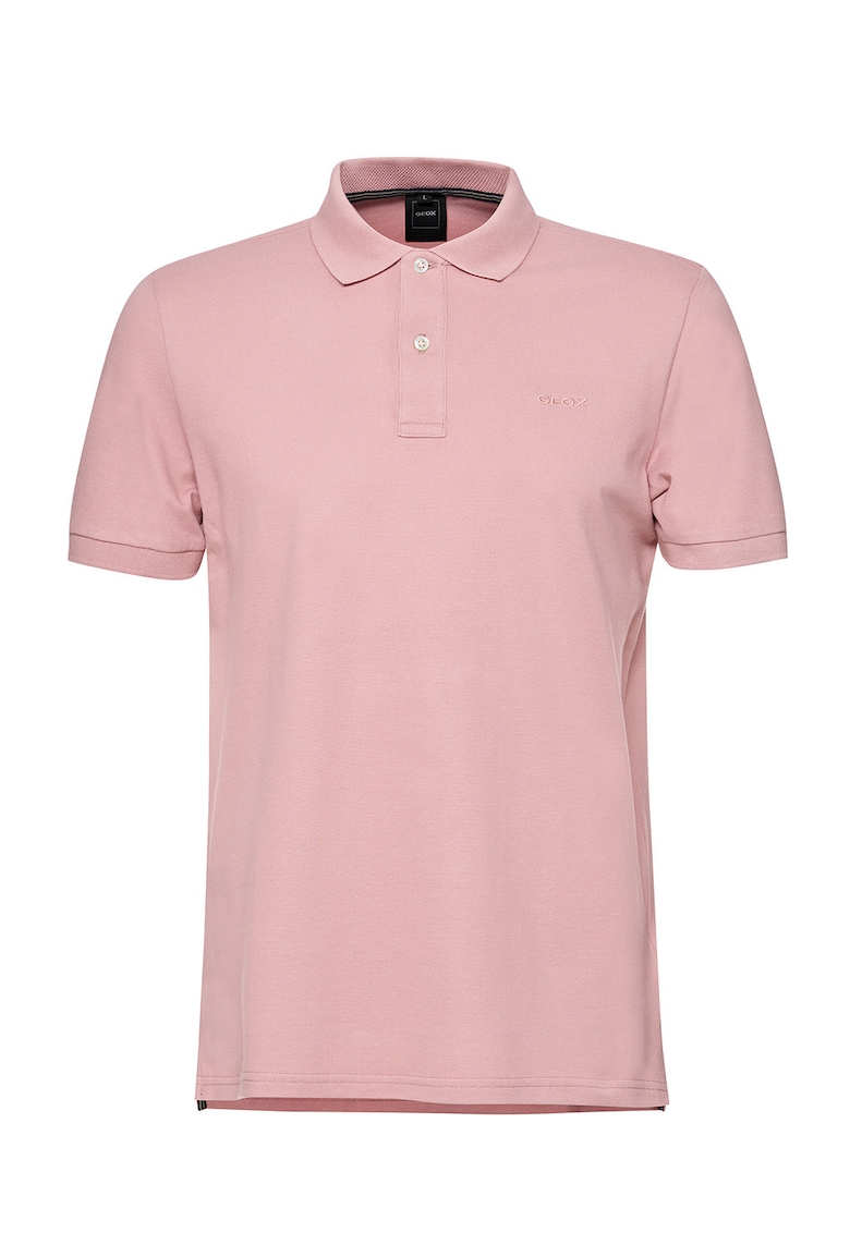 Tricou cu guler polo si broderie logo discreta - Roz prafuit