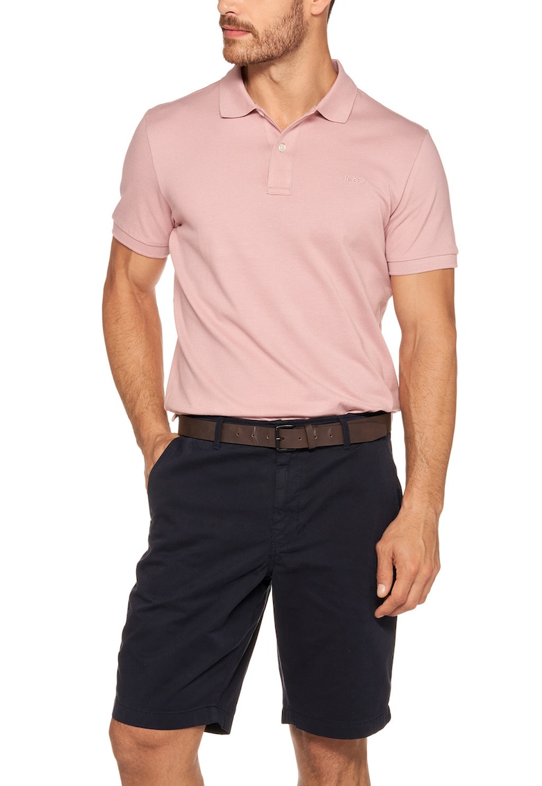 Tricou cu guler polo si broderie logo discreta - Roz prafuit