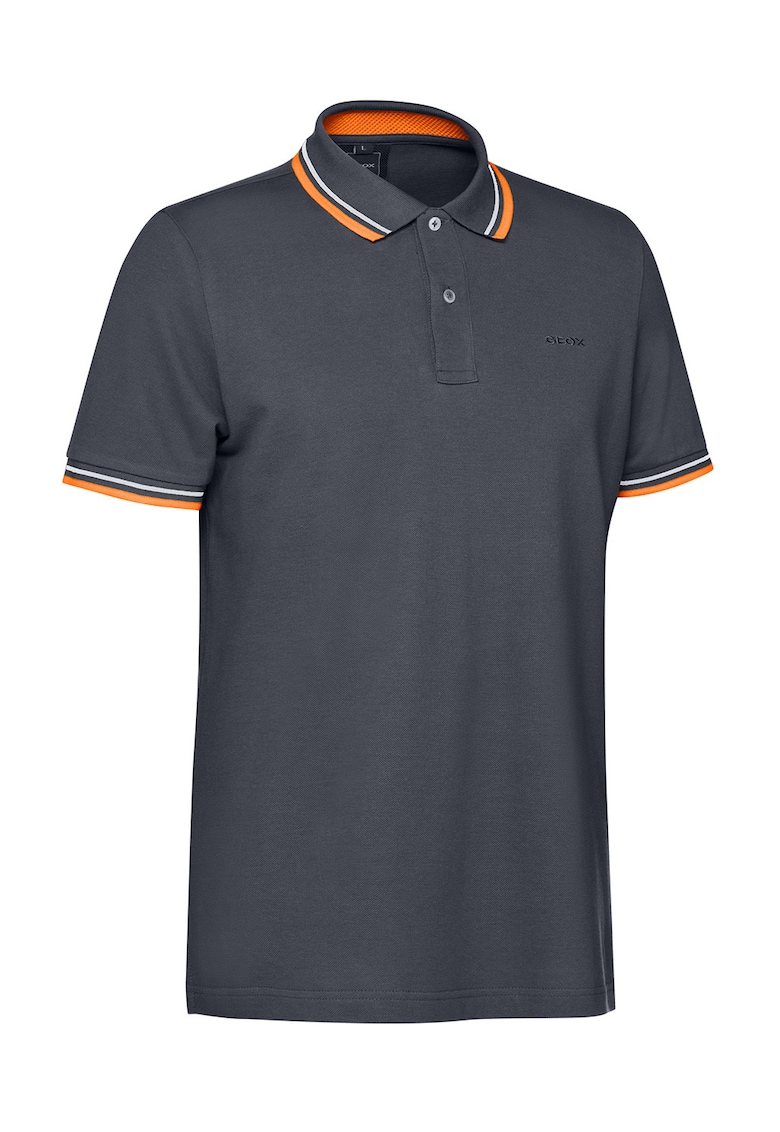 Tricou polo din bumbac cu benzi contrastante - Albastru prafuit