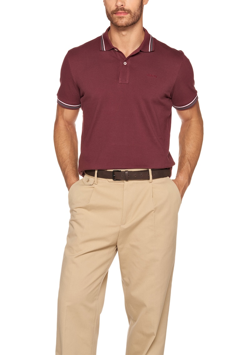 Tricou polo din bumbac cu model uni - Visiniu