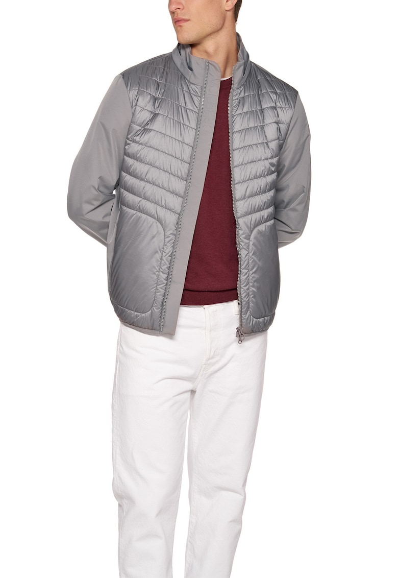 Jacheta cu gluga si segmente matlasate - Gri deschis