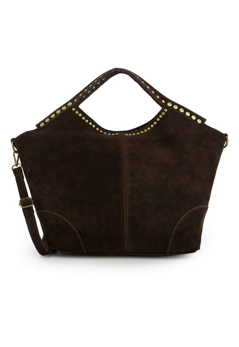 Geanta hobo din piele intoarsa cu detalii metalice 33x49x10 -5cm