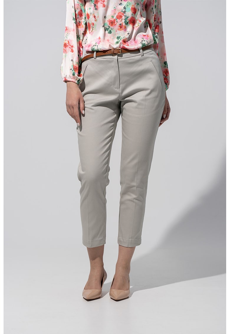 Pantaloni chino crop Taisa - Gri deschis