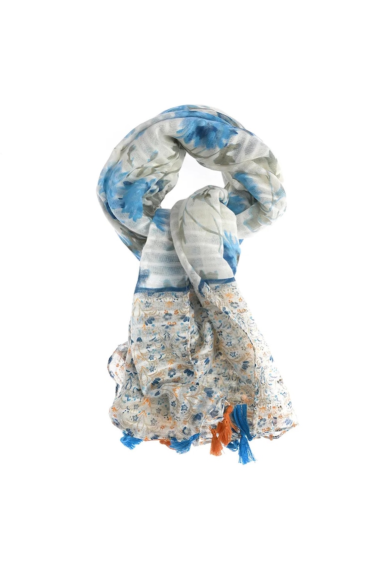 Esarfa florala din vascoza in tonuri pastel cu ciucuri decorativi