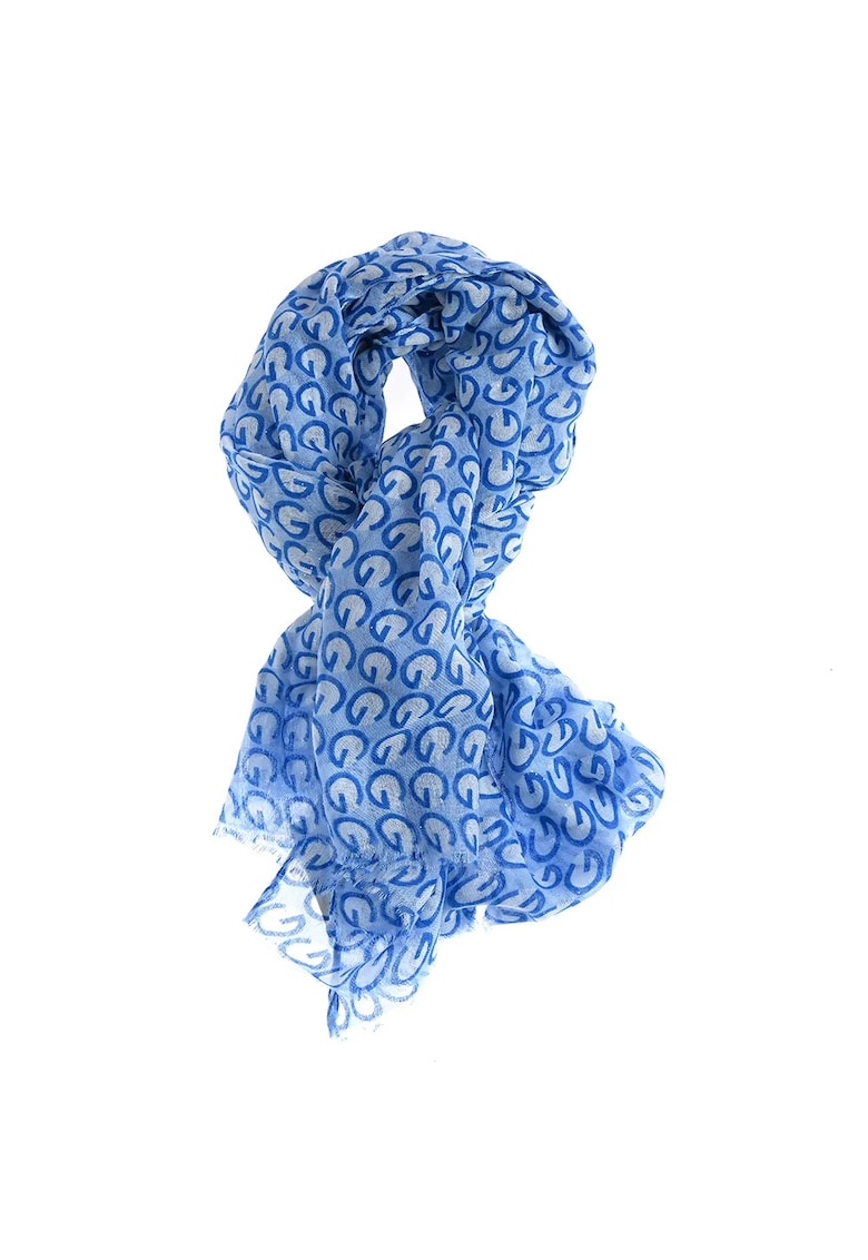 Esarfa bleu cu model grafic si design contemporan