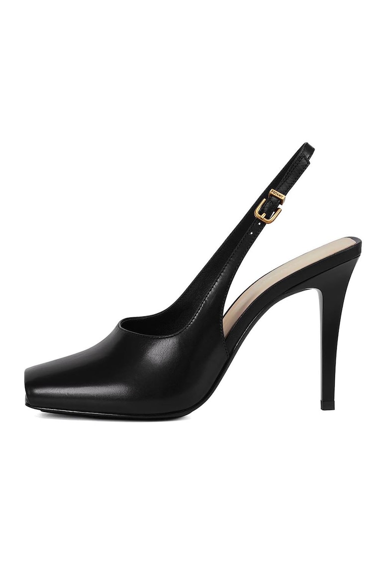 Pantofi slingback stiletto din piele cu varf patrat - Negru