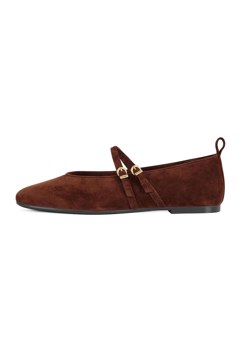 Balerini Mary Jane din piele cu catarama - Maro cognac