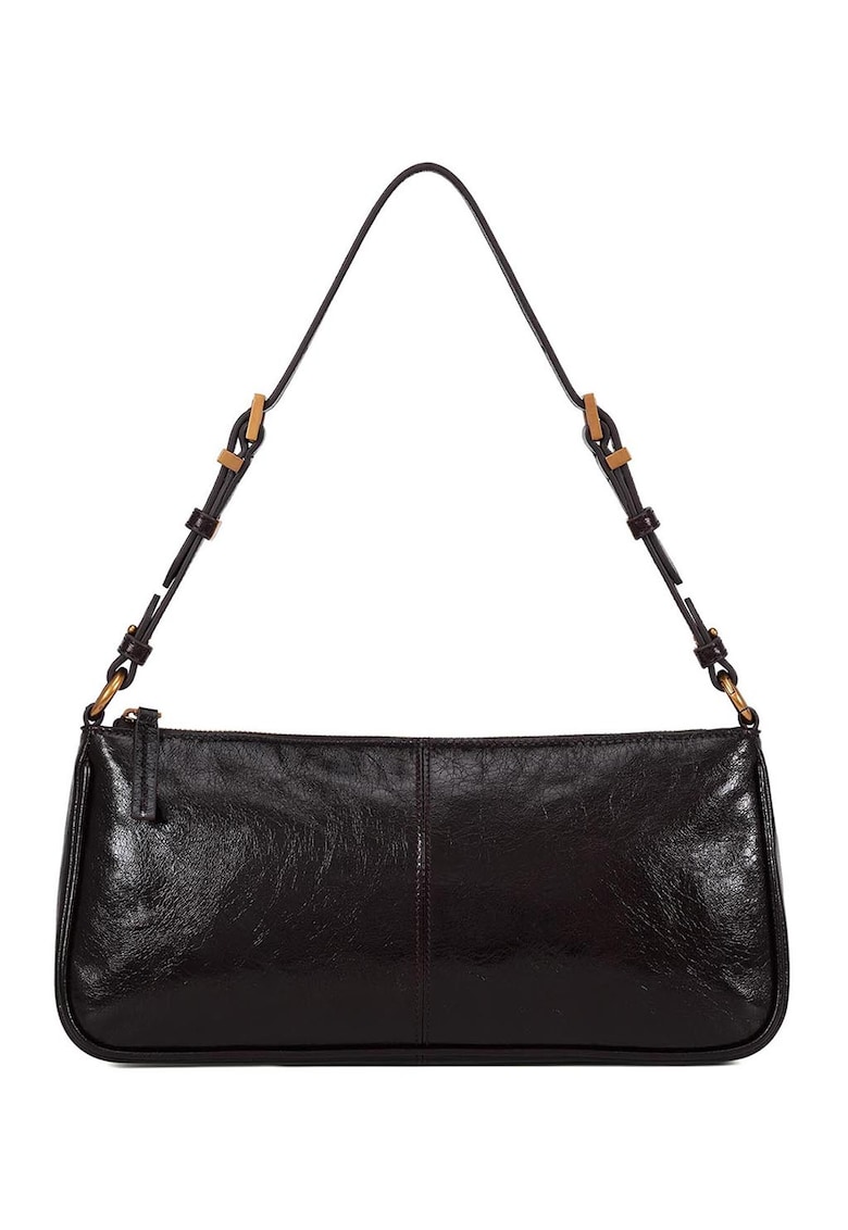 Geanta crossbody de piele cu fermoar - Negru