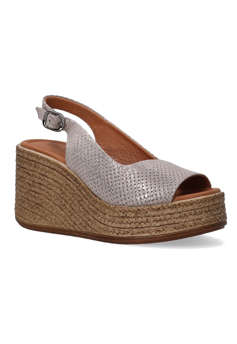 Sandale din piele cu talpa wedge si iuta aplicata
