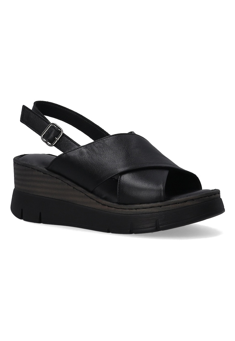 Sandale din piele cu talpa wedge si barete incrucisate