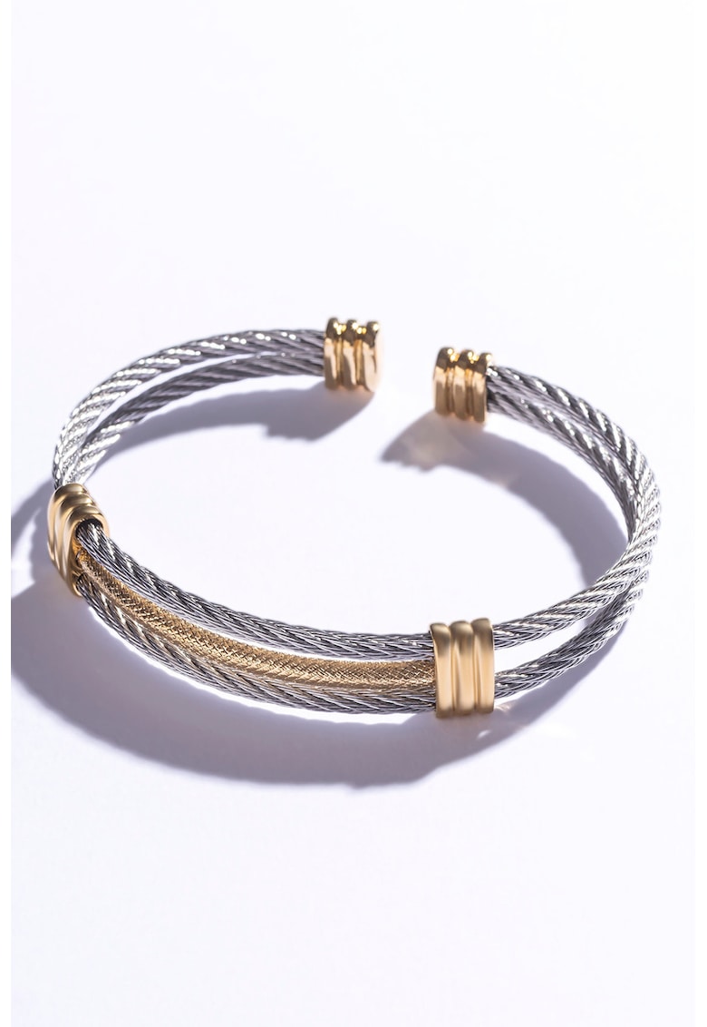 Bratara rigida fara inchidere - placata cu aur de 18K - Auriu/Argintiu