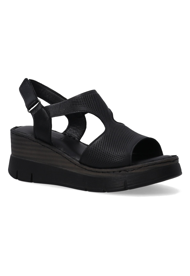 Sandale din piele naturala cu talpa wedge si inchidere velcro