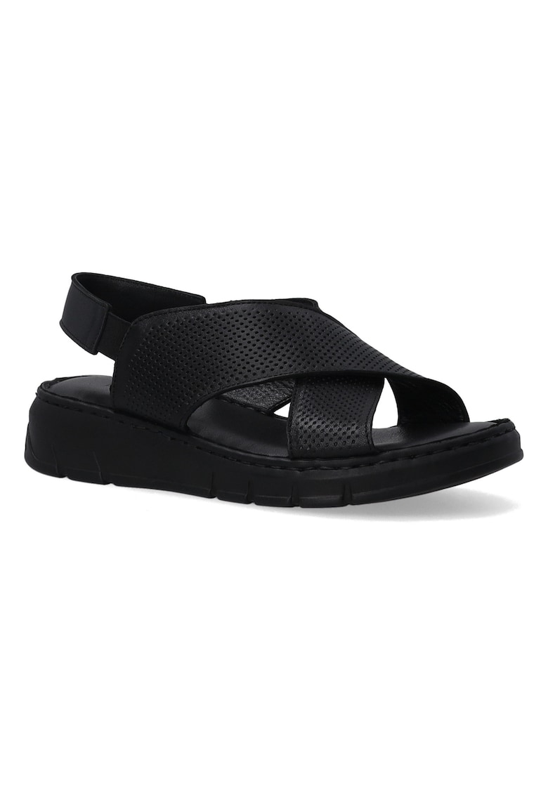 Sandale din piele cu talpa wedge si barete perforate