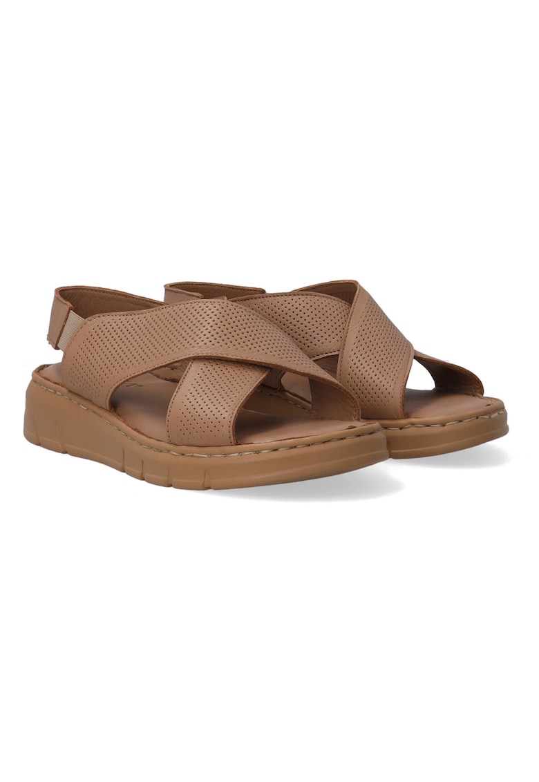 Sandale wedge din piele cu detalii perforate