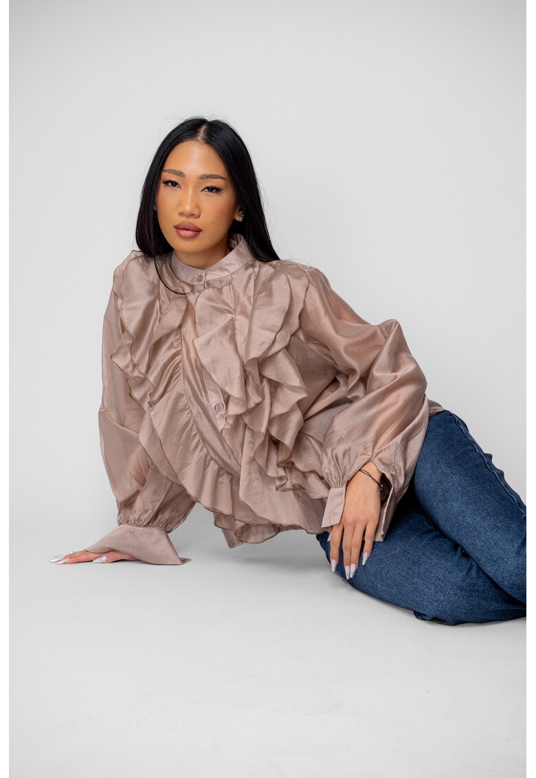 Camasa femei cu volane Taupe 20032 - Maro taupe