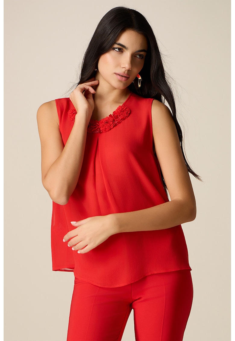 Top uni cu detalii florale - Rosu vermillion