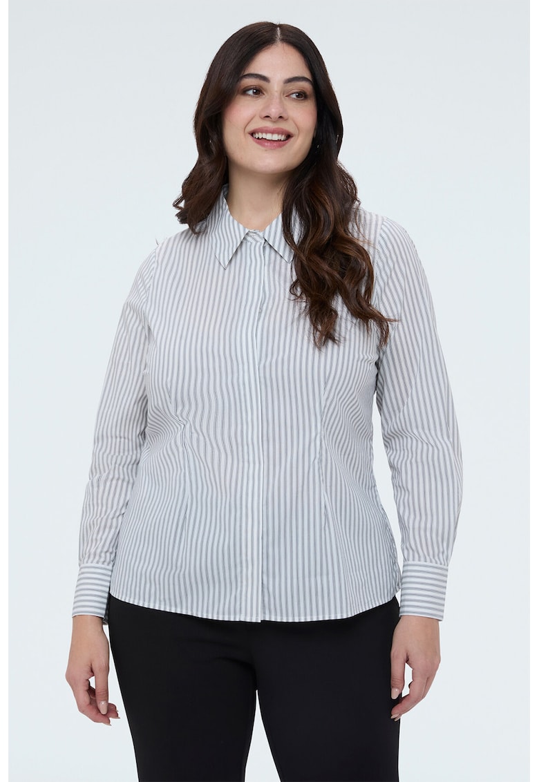 Camasa din amestec de bumbac cu dungi - Alb/Gri