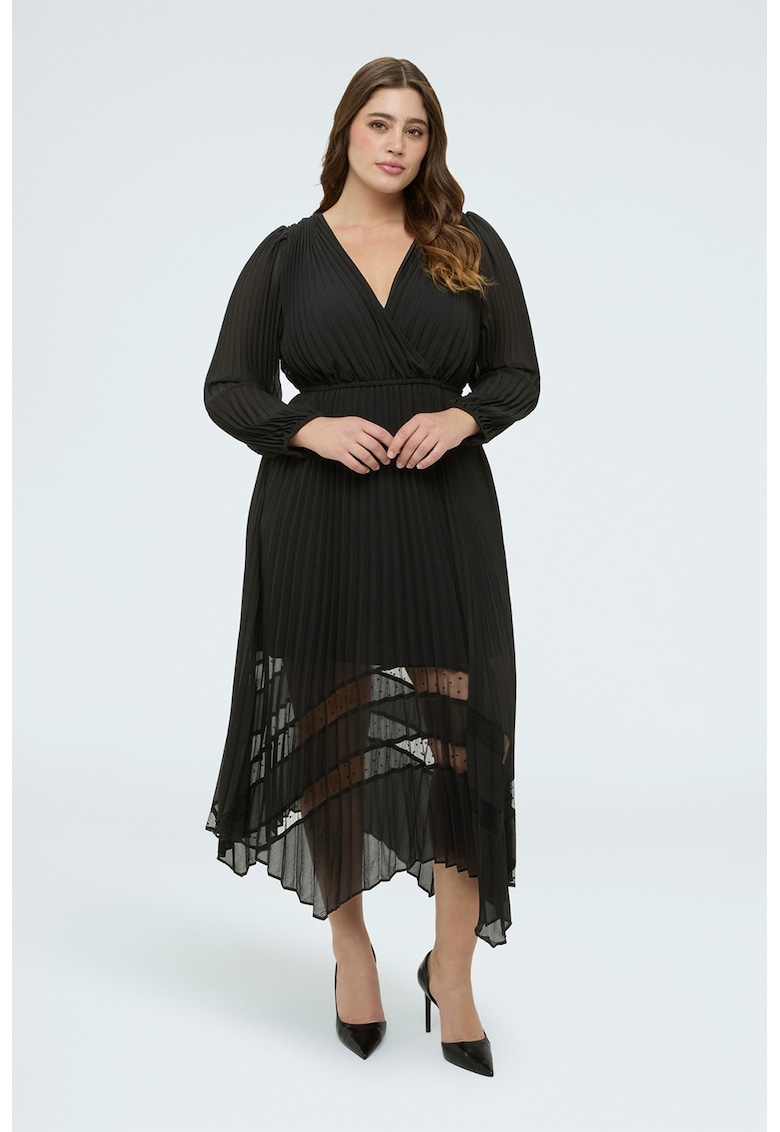 Rochie cu maneci lungi si decolteu in V - Negru