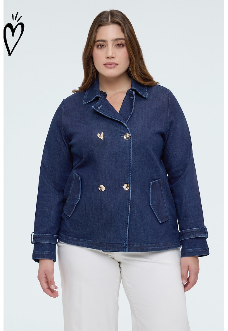 Jacheta din denim cu buzunare laterale - Albastru inchis