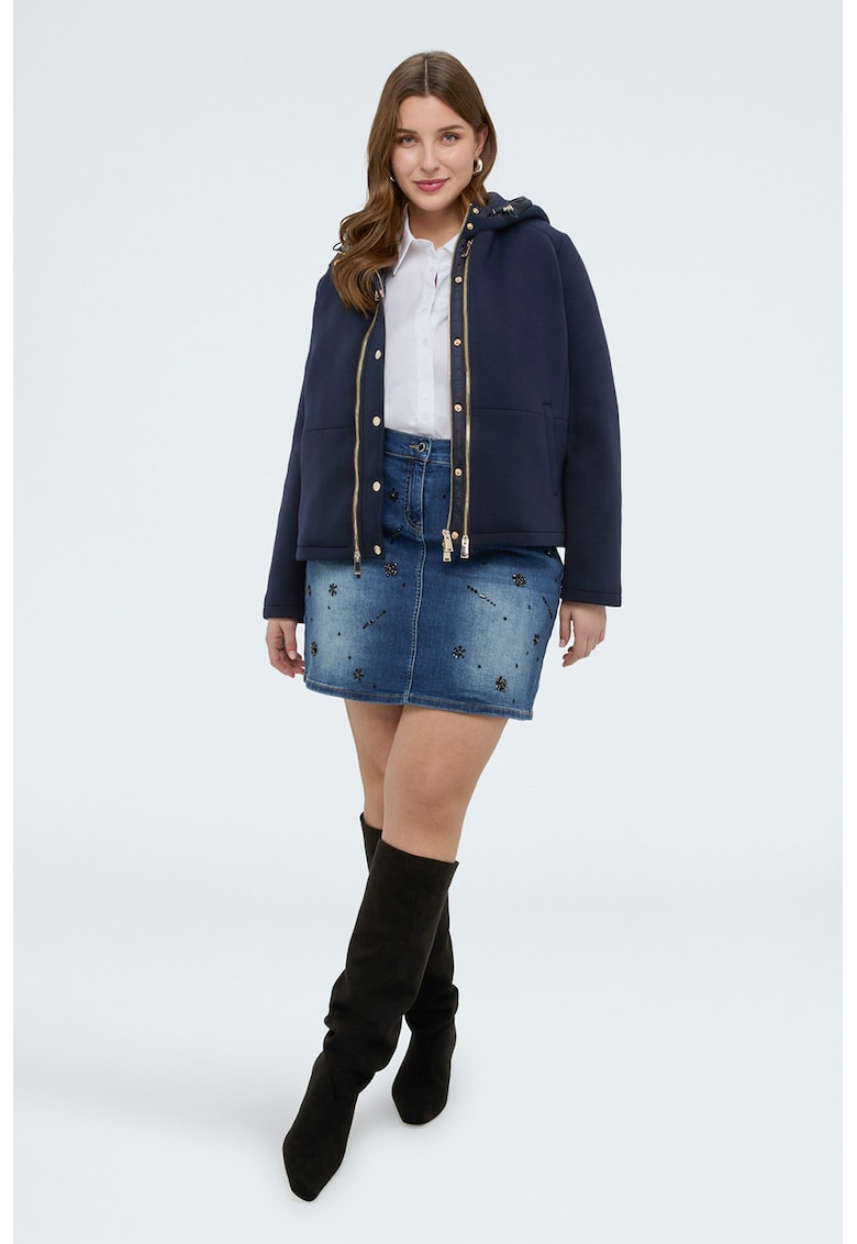 Jacheta cu gluga si fermoar - Auriu/Bleumarin