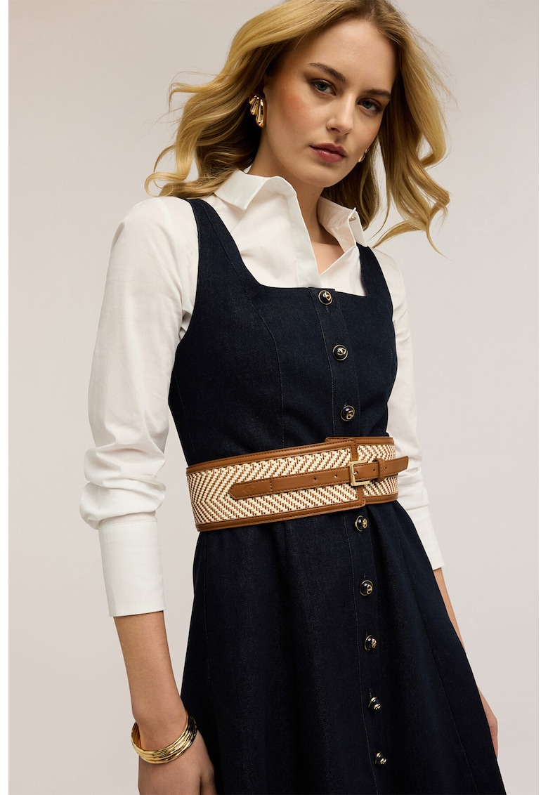 Curea cu model tesut - Maro camel/Crem