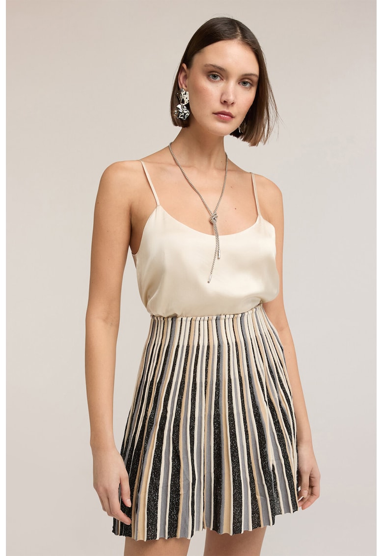 Top cu aspect de satin si bretele inguste - Alb fildes