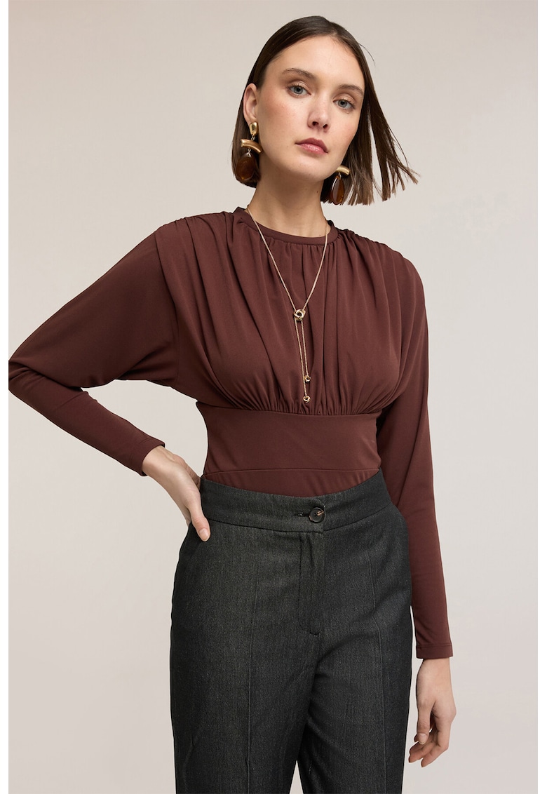 Body uni cu maneci cu mansete - Maro inchis
