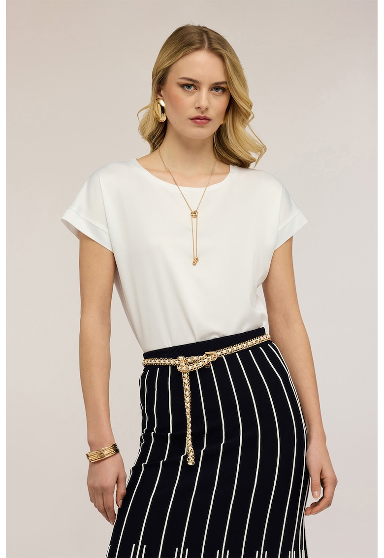 Bluza asimetrica cu segment din satin pe partea din fata - Alb