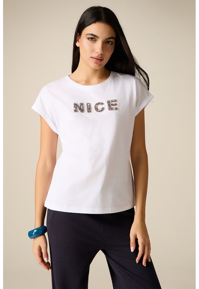 Tricou cu aplicatii din strasuri - Alb