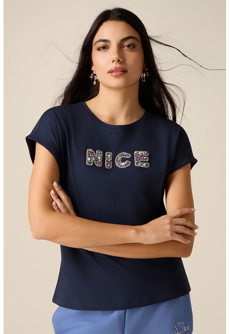Tricou cu aplicatii din strasuri - Bleumarin