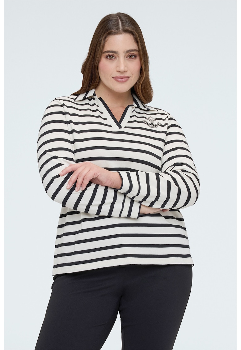 Bluza polo cu model in dungi - Alb/Negru
