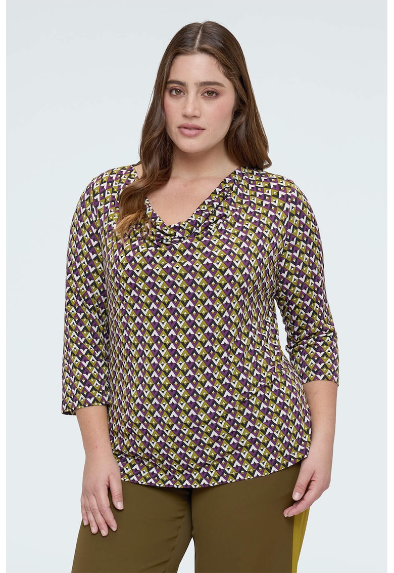 Bluza cu model si decolteu drapat - Alb/Violet