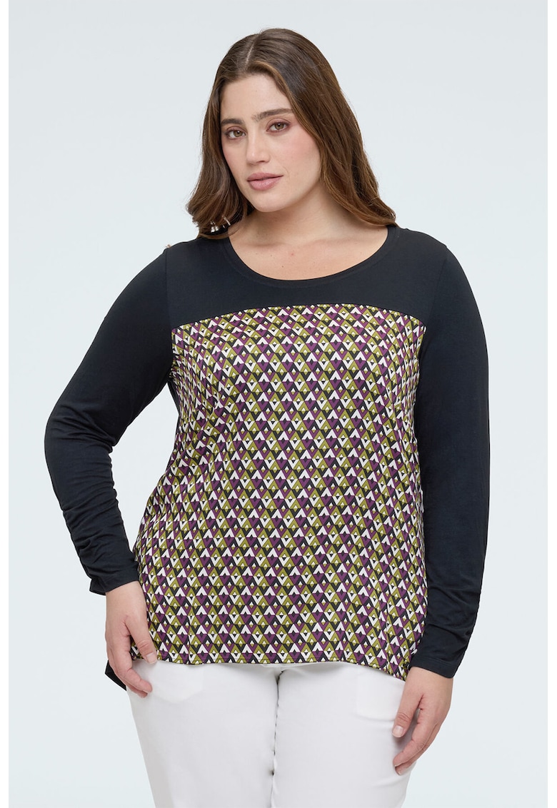 Bluza cu model si decolteu rotund - Violet/Albastru ultramarin