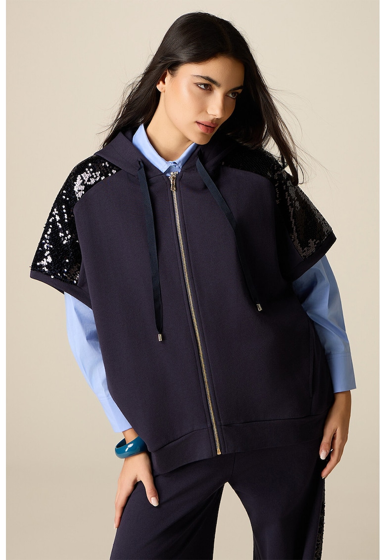 Hanorac lejer cu maneci cu paiete - Albastru ultramarin