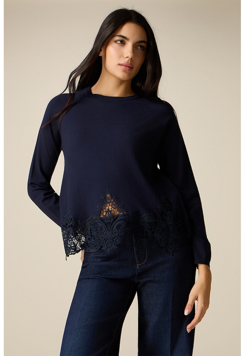 Pulover cu terminatie cu dantela - Bleumarin