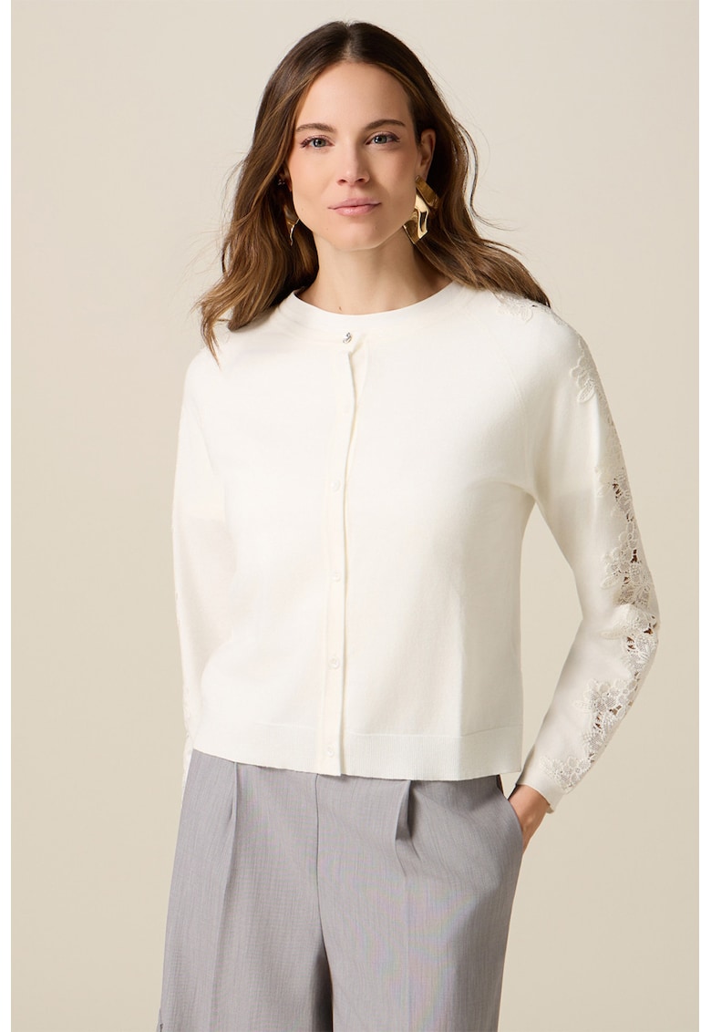 Cardigan cu maneci cu broderie - Crem