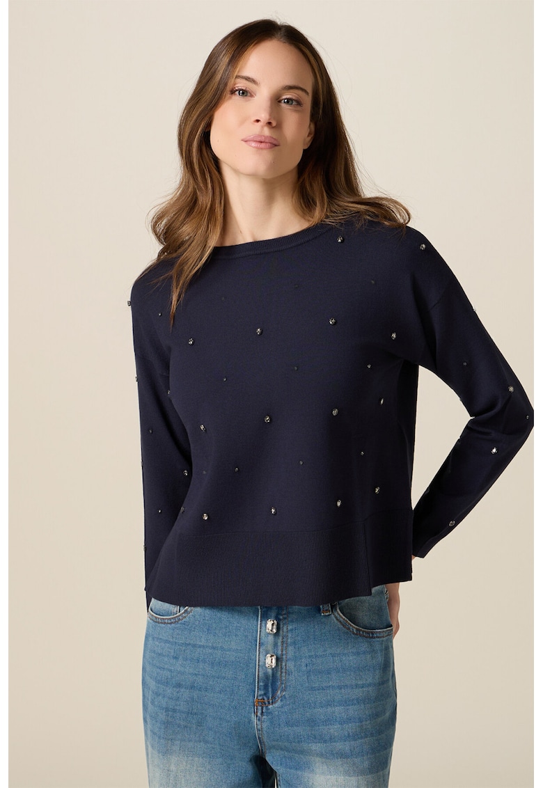 Pulover cu strasuri - Bleumarin
