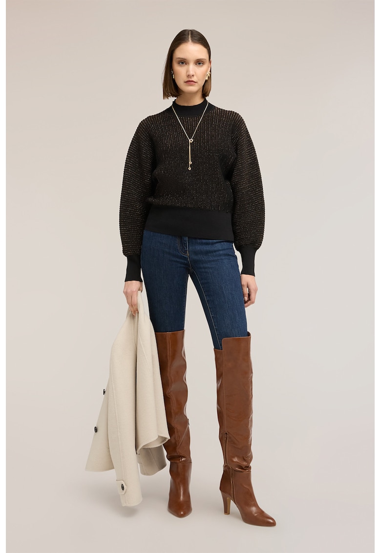 Pulover cu insertii de lurex - Maro inchis/Albastru ultramarin