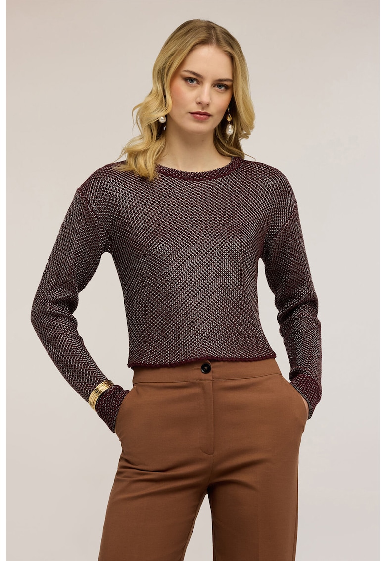 Pulover crop cu decolteu rotund - Rosu inchis