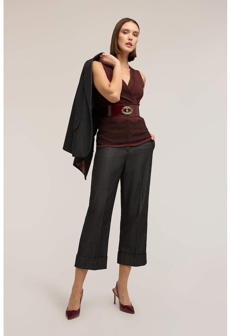 Pantaloni capri conici cu pensa - Gri inchis