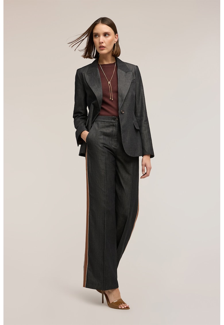 Pantaloni cu croiala ampla si benzi laterale contrastante - Gri inchis melange