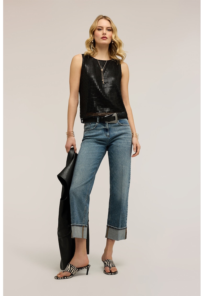 Blugi crop drepti cu aspect decolorat - Albastru petrol