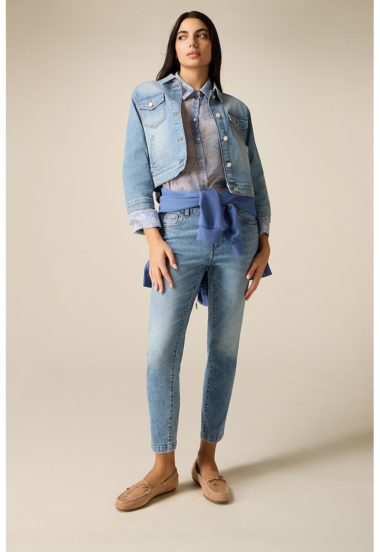 Blugi crop skinny cu aspect decolorat - Albastru deschis