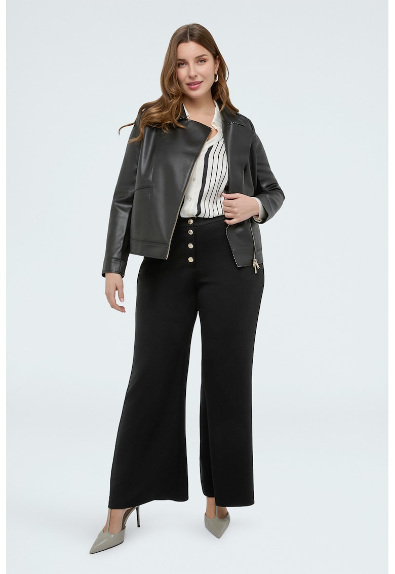 Pantaloni cu croiala ampla si buzunare laterale - Negru