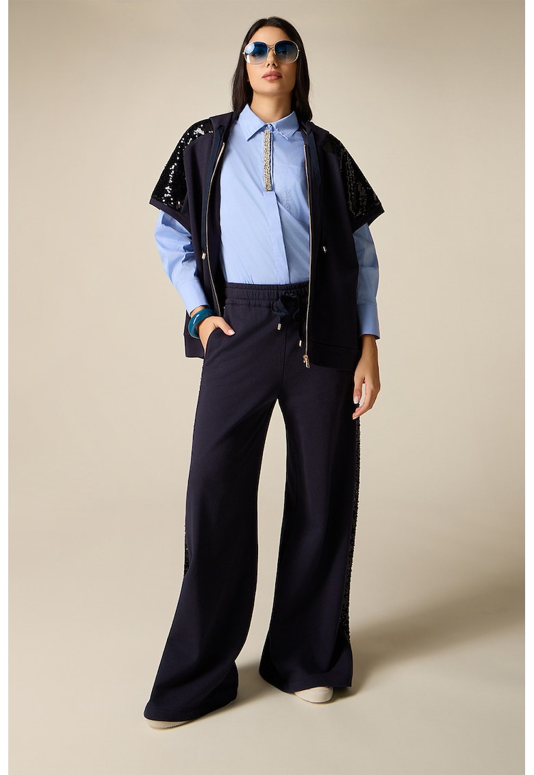 Pantaloni de trening cu croiala ampla si aplicatii cu paiete - Albastru ultramarin