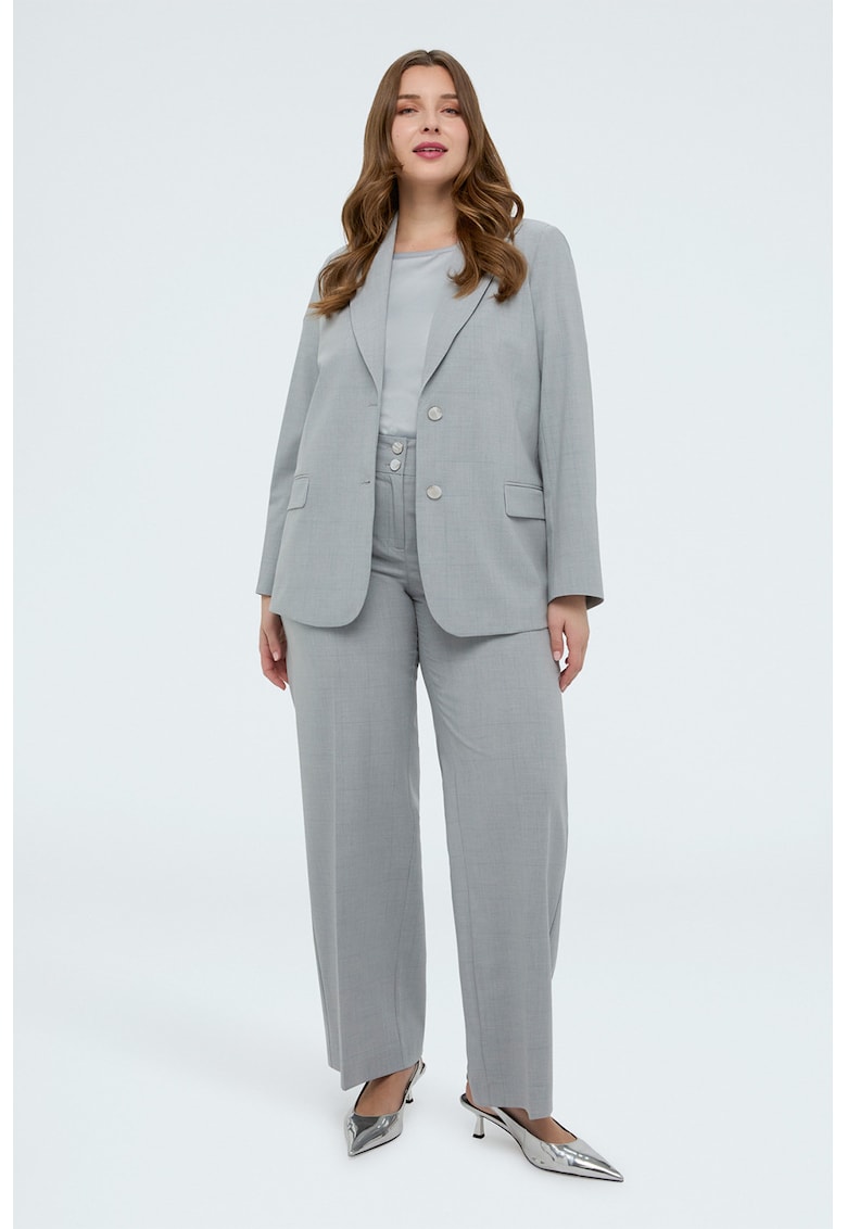 Sacou cu revere decupate si buzunare cu clapa - Gri deschis