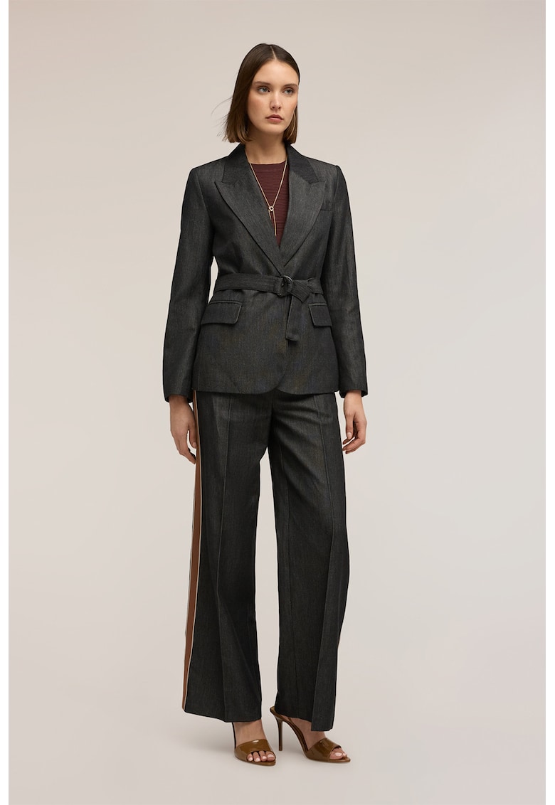 Sacou cu model uni si snur de ajustare asortat - Gri inchis melange