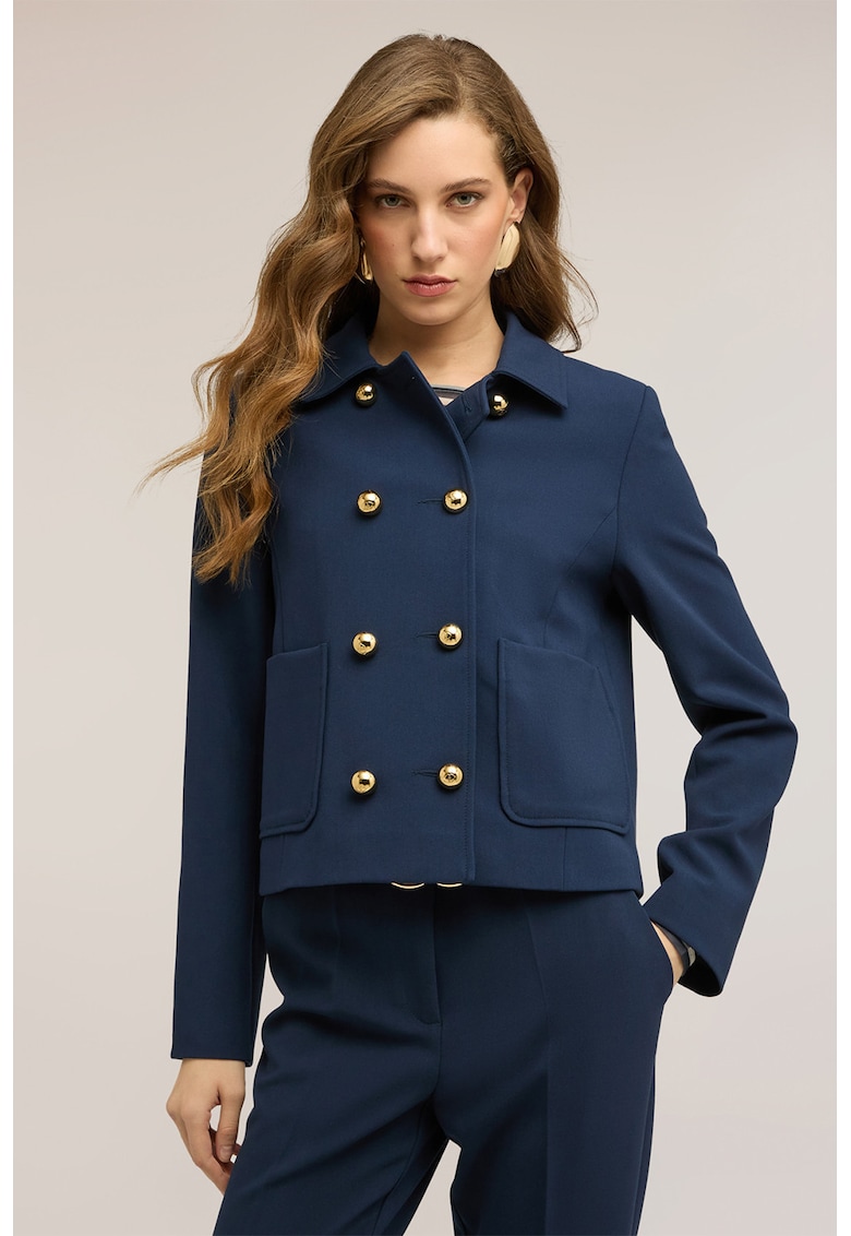 Sacou cu doua randuri de nasturi-bijuterie - Auriu/Bleumarin